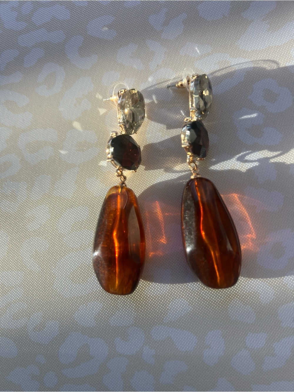 Elegant Amber Drop Statement Earrings - Gold Accent 8cm - Picture 9 of 11